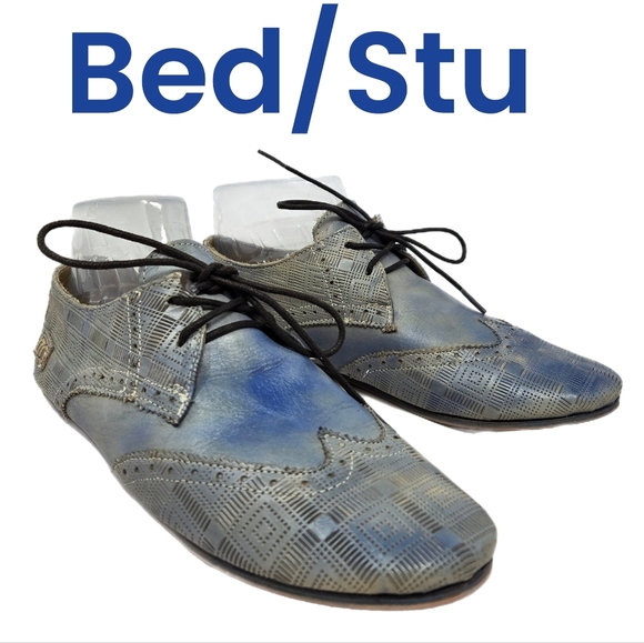 Bed Stu Womens Oxford Topsy Flats Sz 10 Blue Distressed Leather Color Casual - Picture 1 of 10